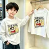 Nova camiseta de manga longa para primavera e outono para meninos, estilo coreano, com estampas de desenhos animados legais e da moda, adequada para crianças mais velhas
