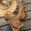Sandálias de Salto Alto com Salto Bloco, Tamanho Grande, Em Estoque, com Decoração Floral, Estilo Europeu e Americano Elegante, Bico Redondo, Feminino