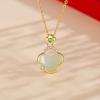 Trevo de quatro folhas da sorte Hetian jade prata esterlina 925 colar feminino estilo palácio moda nacional auspicioso nuvem amor zircão pulseira