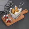 Novo Rack de Madeira para Batatas Fritas, Recipiente Criativo Estilo Americano para Frango Frito, Conjunto de Pratos Estilo Ocidental em Madeira de Acácia