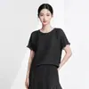 Blusas de Verano de Alta Gama para Mujer con Puños Ondulados Fruncidos, Holgadas Casual Versátiles Adelgazantes Camiseta de Manga Corta Issey Miyake