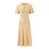 Vestido Longo Elegante de Tricô com Gola Redonda Vazada e Bordado, Estilo Francês Inspirado em Chanel, Marca S, Lançamento Verão 2026, Slim Fit