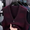 Chaleco de Bolsillo Jacquard con Cuello en V de Moda para Hombre, Top de Punto sin Mangas, Casual de Negocios, de Rango Medio y Mayor, Camisa de Papá de Gama Alta, Cárdigan sin Mangas