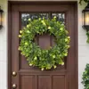 1 Peça de Coroa de Buxo Artificial Verde Vibrante para Primavera e Verão Guirlanda Realista de Buxo Artificial para Porta da Frente, Casa, Pátio, Casamento, Uso Interno e Externo, Coroa Decorativa com Aparência Natural, Perfeita para Pendurar na Porta Sazonal, Varanda ou Vitrine