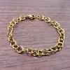 Pulseira de Aço Inoxidável Cruzada com Elo de Rosca 18K Corrente com Anel O Grande Interligado Corrente com Círculo Irregular Embossado Pulseira Masculina