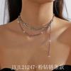 Nuevo collar con borlas de diamantes rosas sencillo y multicapa con costuras, versátil y elegante, cadena corta de clavícula con diamantes de imitación a la moda para mujer