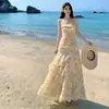 Vestido Estampado con Volantes Estilo Francés para la Costa, Romántico, Cálido, Hermoso, Lujoso, Vestido Sirena de Playa para Vacaciones