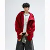 Cárdigan holgado, top estilo ropa de trabajo, conjunto rojo estilo americano extragrande, sudadera con capucha para hombre, talla R, colección de otoño