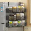 Estante de Almacenamiento Lateral para Refrigerador Estante para Suministros de Cocina Estante Colgante de Pared Lateral Multicapa para Botellas de Especias Película Adhesiva Sin Perforaciones
