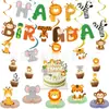 Decoración de Fondo para Fiesta de Primer Cumpleaños de Bebé Transfronteriza Animales del Bosque Topper para Pastel Banners Set Venta al por Mayor
