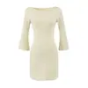 Vestido largo de manga larga ajustado estilo francés para mujer, nueva colección otoño 2026, con silueta entallada, mangas acampanadas y una falda corta que se ajusta al cuerpo.