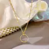Joyería transfronteriza europea y americana Super temperamento de hada collar de perlas de imitación dulce diseño círculo cadena de clavícula de doble capa collar