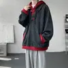 Sudadera con capucha deconstructiva estilo americano, ajuste holgado, tie-dye, bloques de color, para hombre, chaqueta informal de otoño con retazos para pareja, moderna