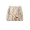 Gorro de lana grueso estilo coreano con orejas de gato para mujer con circunferencia de cabeza grande, gorro de punto cálido y afelpado para clima frío