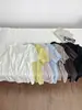 Camiseta de Manga Corta con Cuello en U de Color Sólido, Costura Trasera, de Tencel + Lino para Mujer, Estilo Nuevo, Fresca y con Caída, Top Holgado y Versátil para Mujer