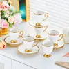 Xícara de Café Cerâmica com Borda Dourada Estilo Americano com Pires, Xícara de Chá Luxuosa Estilo Europeu Estilo Britânico, Conjunto de Xícaras de Chá Pequenas Luxuosas Elegantes Classe Comercial