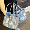 2026 Nova Bolsa de Lona Versátil com Padrão Ondulado Dupla Face de Grande Capacidade, Bolsa Tote Casual Simples para o Dia a Dia