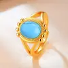 Joyería de comercio exterior anillo abierto de turquesa bañado en oro de 18 quilates para mujer, hipoalergénico, impermeable, estilo bohemio, anillo transfronterizo europeo y americano