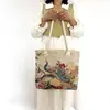 Nuevo Paño de Arena Bolsa de Flores de Seda Dorada Bolso de Hombro Bolso Tote de Gran Capacidad Bolsa de Lona Estilo Nacional Peonía Bolsa de Compras Portátil