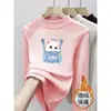 Camiseta Térmica Escovada de Manga Longa para Meninas, Novo Estilo Outono/Inverno 2026, Blusa Quente para Bebê Menina