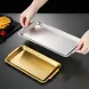 Plato Rectangular Estilo Coreano 304, Placa Gruesa de Acero Inoxidable para Barbacoa, Bandeja Plana, Plato para Servir, Vajilla Dorada para Restaurante de Barbacoa