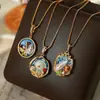 Nuevo Collar Estilo Retro Chino Jardín de Monet Estilo Pintura al Óleo para Mujer, Perla de Agua Dulce Natural, Lujo Ligero, Cadena de Clavícula de Gama Alta