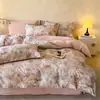 Conjunto de Roupa de Cama de Quatro Peças em Algodão Escovado de Luxo Leve, Capa de Edredom Espessa Nova de Algodão Puro para Inverno, Lençol de Cima, Lençol com Elástico, Roupa de Cama