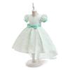 Novo vestido europeu e americano infantil estampado rabo de andorinha vestido infantil médio e grande com manga bufante em relevo vestido com cauda para banquete de aniversário infantil