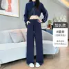 Calça de moletom feminina de alta qualidade estilo americano, nova coleção outono/inverno, modelagem solta, emagrecedora, corte reto, casual e relaxada, com cintura estreita e perna larga