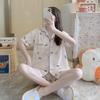 Sudeste Asiático Verão Novo Pijama Bonito Canela Cão Shorts de Lapela de Manga Curta Feminina Conjunto Estilo Japonês Outwear Dos Desenhos Animados