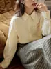 Camisa de Manga Larga con Bordado de Letras Vintage para Mujer, Blusa a Cuadros Suelta Estilo Francés