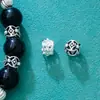 Contas Espaçadoras de Prata S925, Flores Pequenas Vazadas, Furo Reto Prata Furo Grande Contas Soltas, Acessórios para Miçangas de Corda Trançada para Joias DIY de Prata, Contas de Fecho para Colar