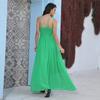 Vestido Longo de Verão com Gola Halter, Chiffon Verde Liso, Elegante Vestido para o Trabalho, Novo Modelo da Amazon em Estoque