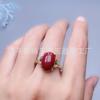 Anillo Ajustable de Cinabrio Natural con Tamaño Ajustable, con un Diseño de una Flor de Riqueza en Flor y una Bolsa de Bendición de Salud, Cobre Chapado en Plata 925, Nuevo Modelo