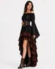 Falda Larga Pirata Retro Medieval de Halloween con Cintura Ceñida y Volantes de Capitán Vestido de Corte Conjunto de Tres Piezas