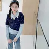 Suéter retrô de gola V de manga curta, gentil e doce, para meninas, novo top de tricô estilo coreano outono/inverno 2026 com calça jeans flare