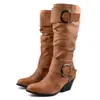 Nuevas Botas de Mujer Europeas y Americanas Otoño e Invierno Hebilla de Cinturón Botas Altas Botas de Jinete Exportación Deseo 40-48 Zapatos de Talla Grande