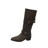 Botas longas de cavaleiro com fivela retrô estilo europeu e americano para mulheres, 2026 verão, sola grossa, aumenta a altura, versátil, emagrecedor, moda