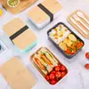 Caixa de Bento Japonesa de Camada Única Transfronteiriça com Tampa de Bambu Caixa de Almoço para Trabalhador de Escritório Micro-ondas Caixa de Almoço para Estudante Atacado