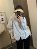 24 Verão Novo Estilo Chic Oco Francês Casual Slim V-Neck Breasted Camisa Pequena Camisa Feminina Top