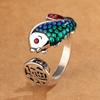 Anillo retro de la nueva fortuna Koi para mujer, estilo étnico, artesanía antigua, plata tailandesa, marea nacional, diseño de nicho personalizado.