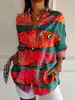 Camisa de manga de siete puntos con hombro descubierto para mujer transfronteriza, tendencia de verano europea y americana, estampado floral, impresión 3D