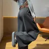 Pantalones de pierna ancha de cintura alta para mujer, nuevo estilo primavera y otoño, pantalones de pierna recta fluidos, color caqui, pantalones casuales de traje estilo coreano