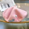 Chapéu Boina Bordado de Gato Estilo Japonês Pai-Filho Chapéu de Pintor Estilo Coreano Feminino para Menina Faz o Rosto Parecer Menor Chapéu de Biscoito de Lã Chapéu de Lã