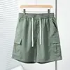 Bermuda Cargo Retro Japonesa com Bolsos Grandes para Homens, Marca Tendência de Verão, Corte Solto Cinco Pontos, Bermuda Casual de Cintura Elástica para Homens, Comprimento Médio