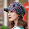 Chapéu Floral Estilo Étnico para Mulheres, Boné de Basebol Versão Coreana, Versátil para Primavera, Outono e Inverno, Aba de Tecido Quente, Chapéu Quente de Inverno