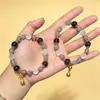 Novo bracelete de vidro com folha de ouro roxo combinado com um bracelete de contas únicas do Sutra do Coração com cristal branco e um bracelete de cetro Vajra banhado a ouro