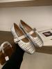 Sandálias Mary Jane Femininas Primavera e Verão Decote Raso Fivela Sapatos Baixos Sapatos Vazados de Balé