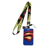 Porta credencial de estudiante de Superman y Capitán América con correa larga, protector de tarjeta de comedor estudiantil, porta tarjeta de acceso y tarjeta de autobús, llavero