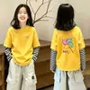 Camiseta de Manga Larga para Niña Estilo Primavera y Otoño 2026 Nueva Algodón Puro Mediana y Grande Ropa Infantil Niña Pequeña Top de Otoño Falso de Dos Piezas
